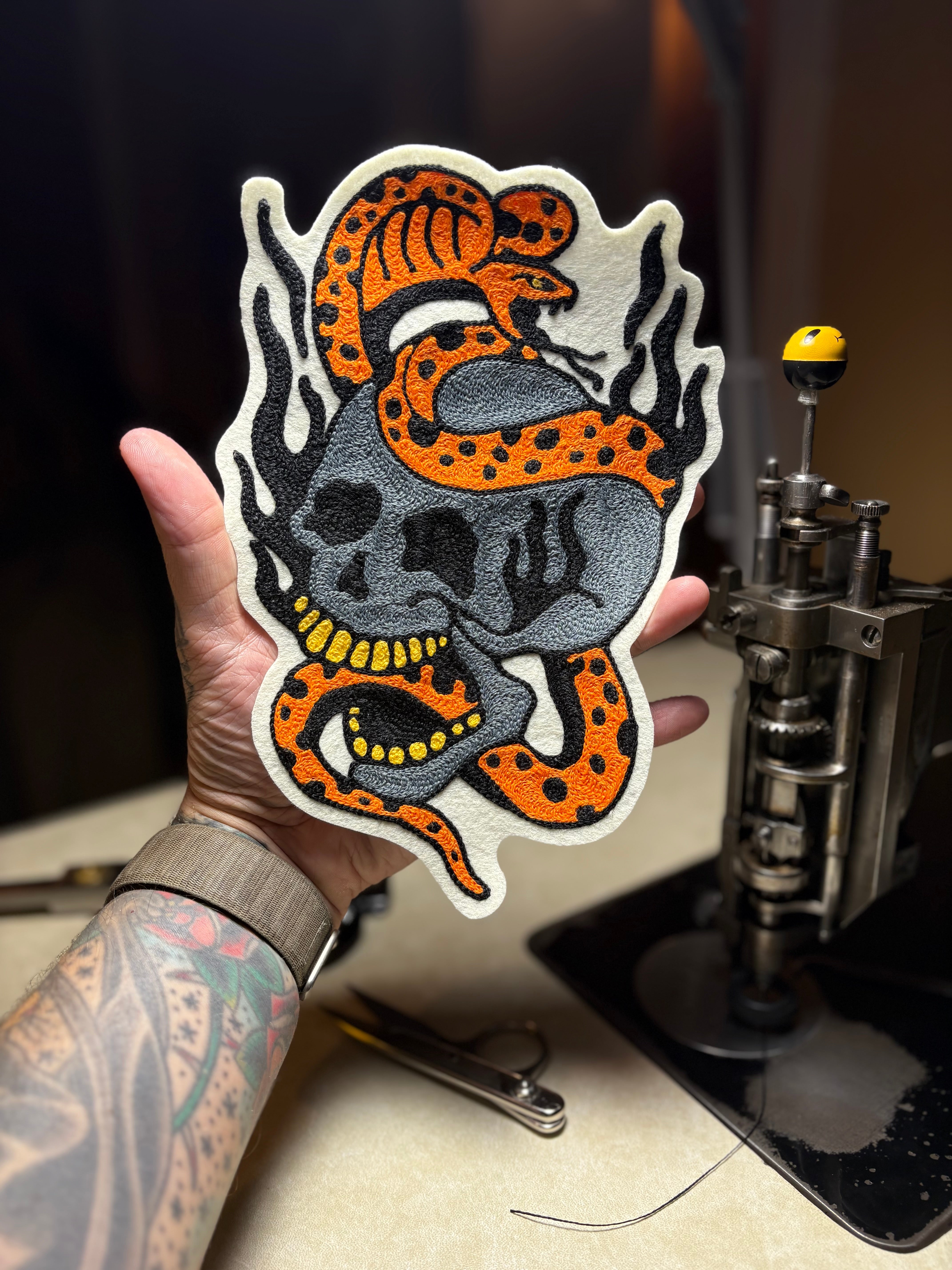 Skull & Snake - Chainstitch Patch